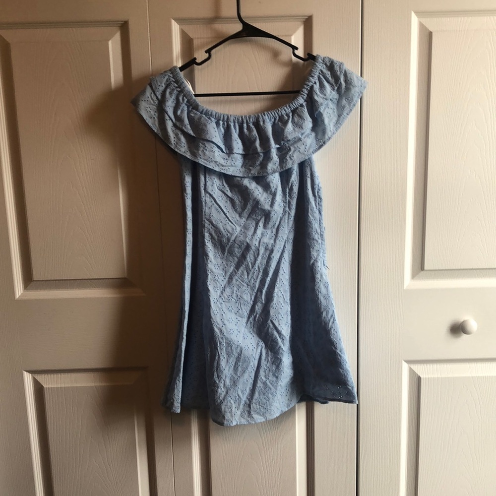 Baby blue off the shoulder mini dress